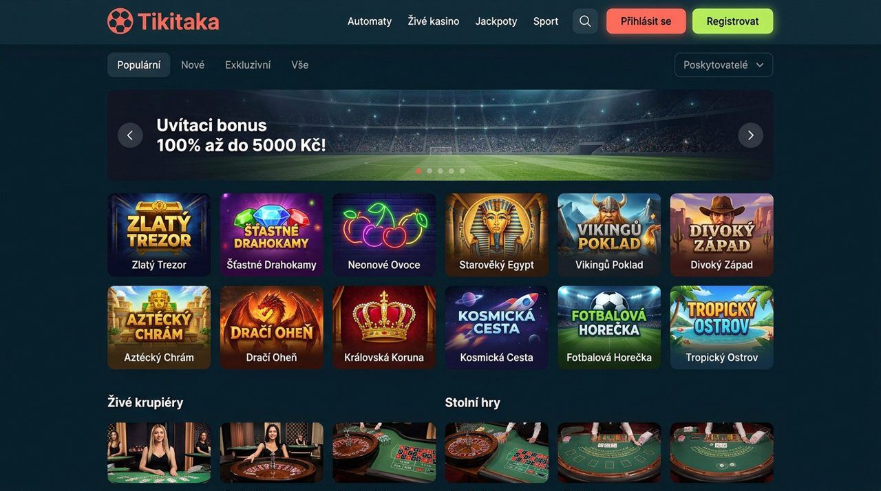 Snímek obrazovky online kasina Tikitaka